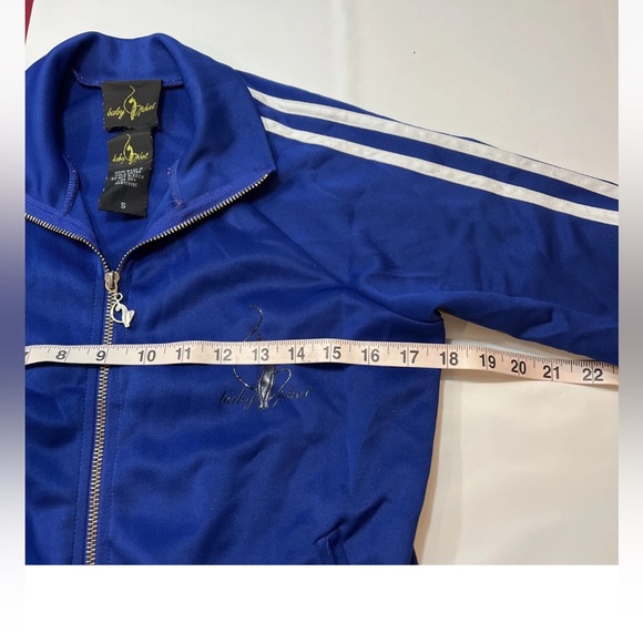 90s BLUE BABY Phat Track Jacket S White stripes Full Zip Coat Black Logo 90s Y2K - Picture 10 of 10